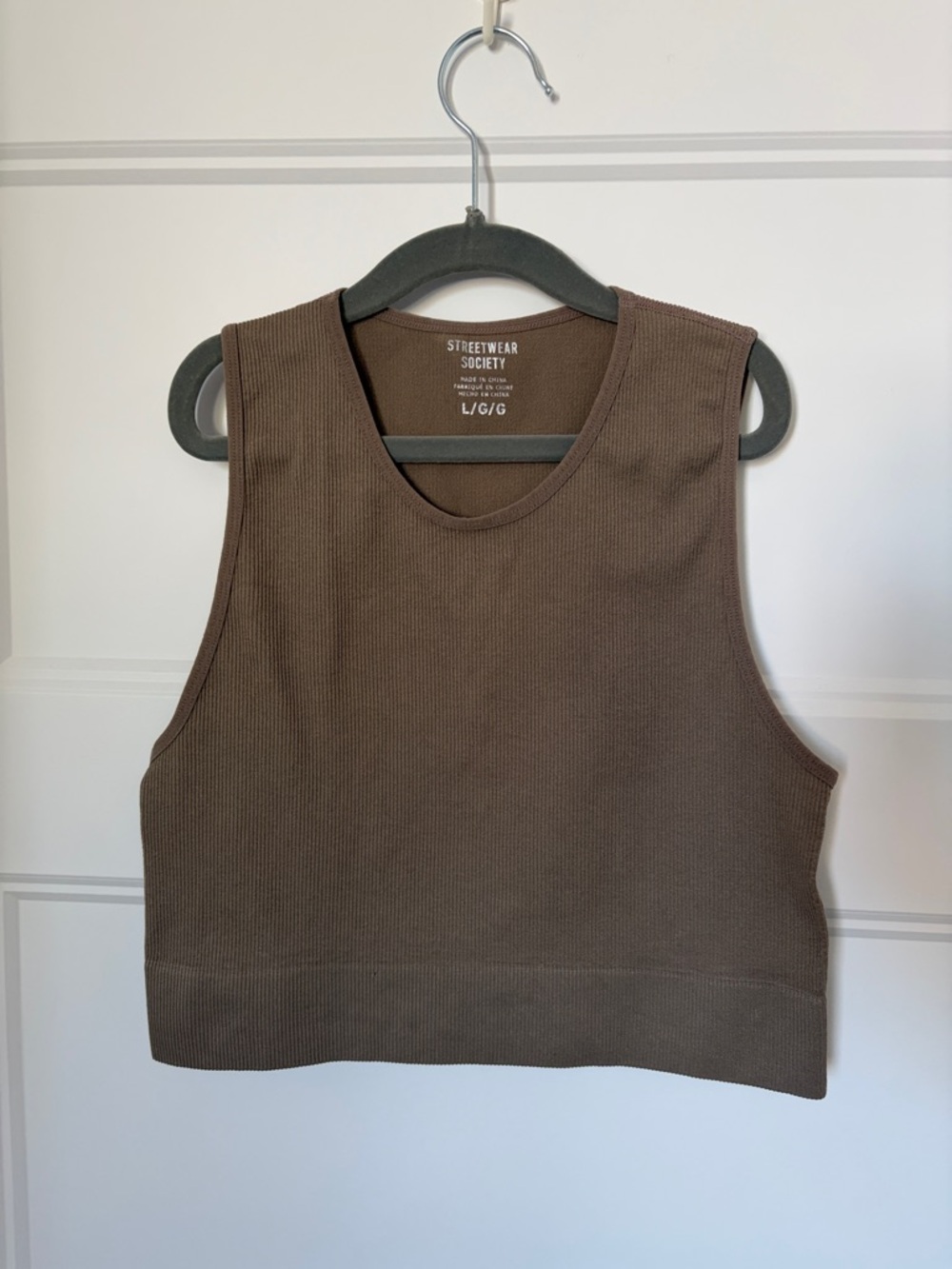 Brown Ribbed Cropped Tank